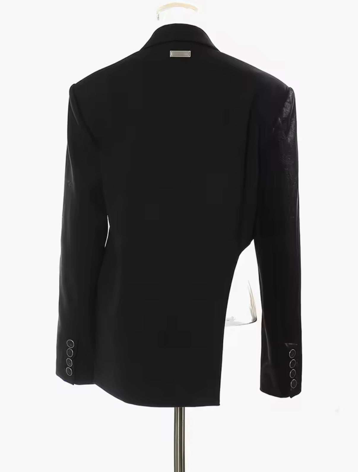 Black Asymmetric Leather Hybrid Blazer – Avant-Garde Moto Tailored Jacket