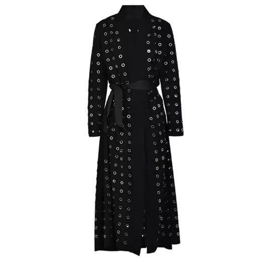 Black Hollow Trench Coat High Fashion With Black Background 